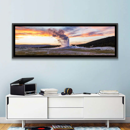 Old Faithful Erupting at Sunset Wall Art