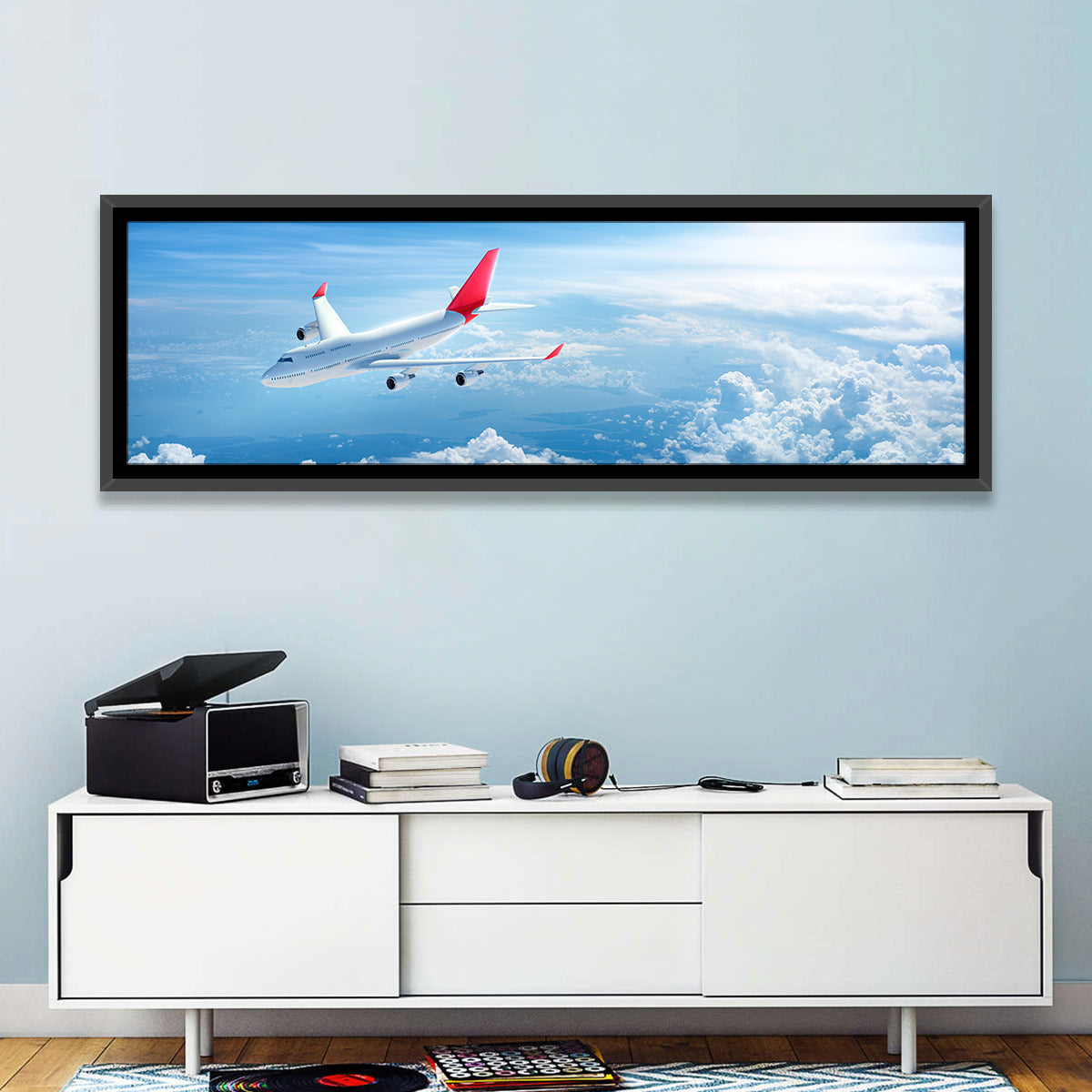 Airplane Over Blue Cloudscape Wall Art