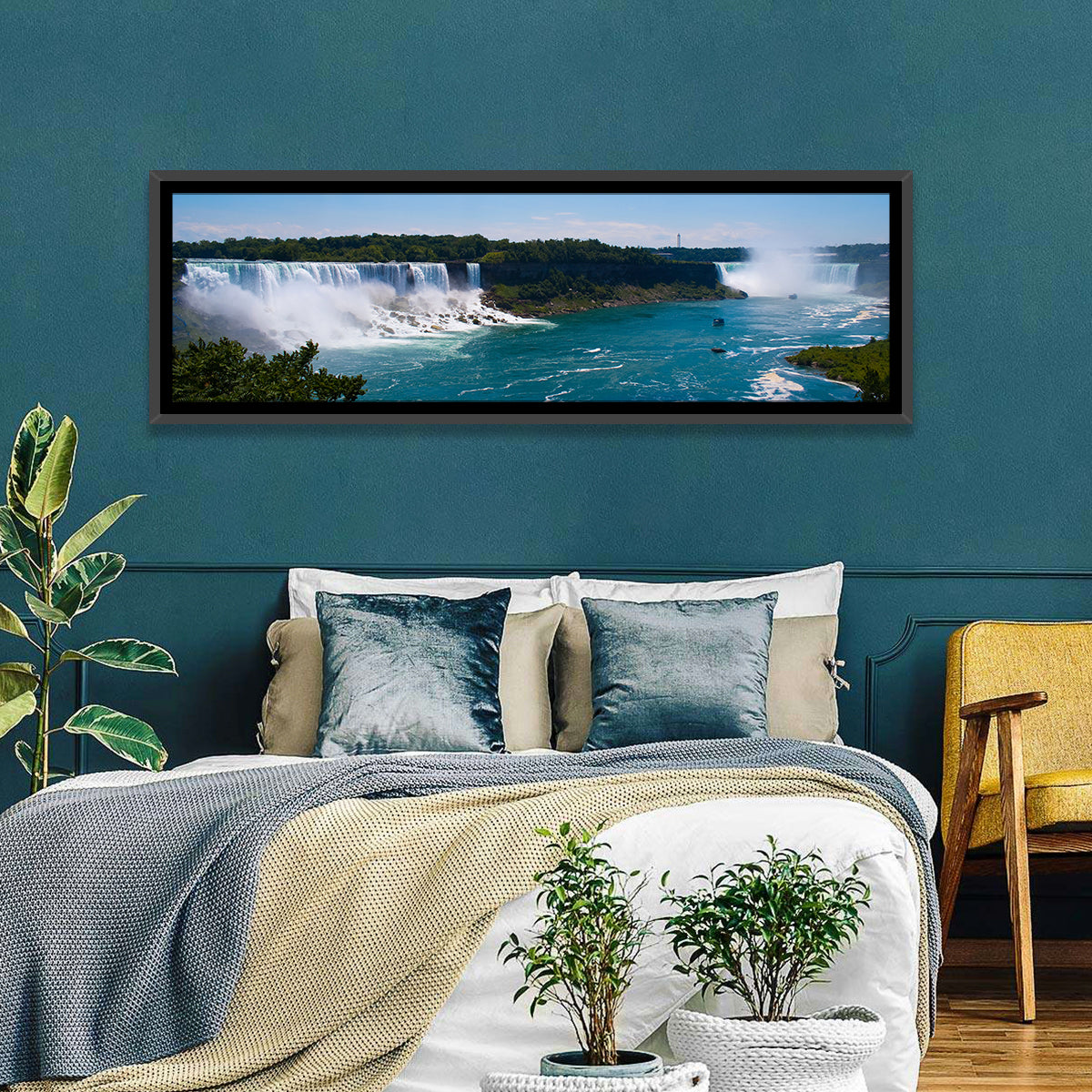 Niagara Falls Panorama Wall Art in a room, panoramic