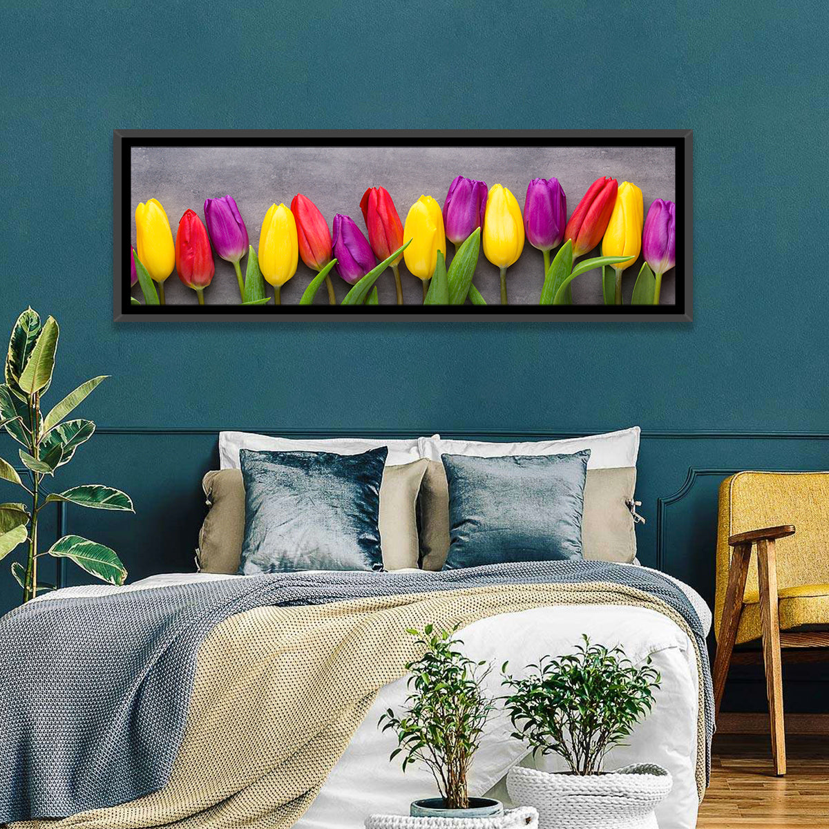 Row of Multicolored Tulips Wall Art