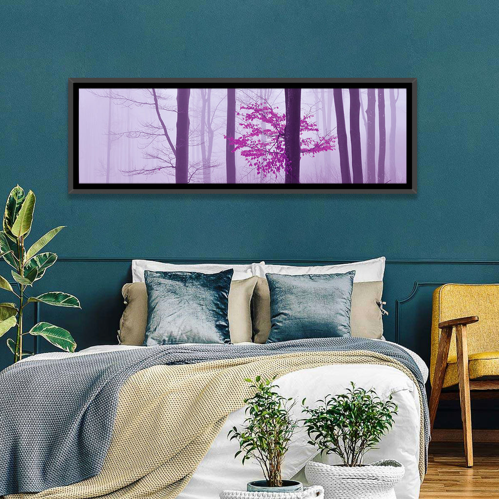 Magenta Tree in Foggy Forest Wall Art