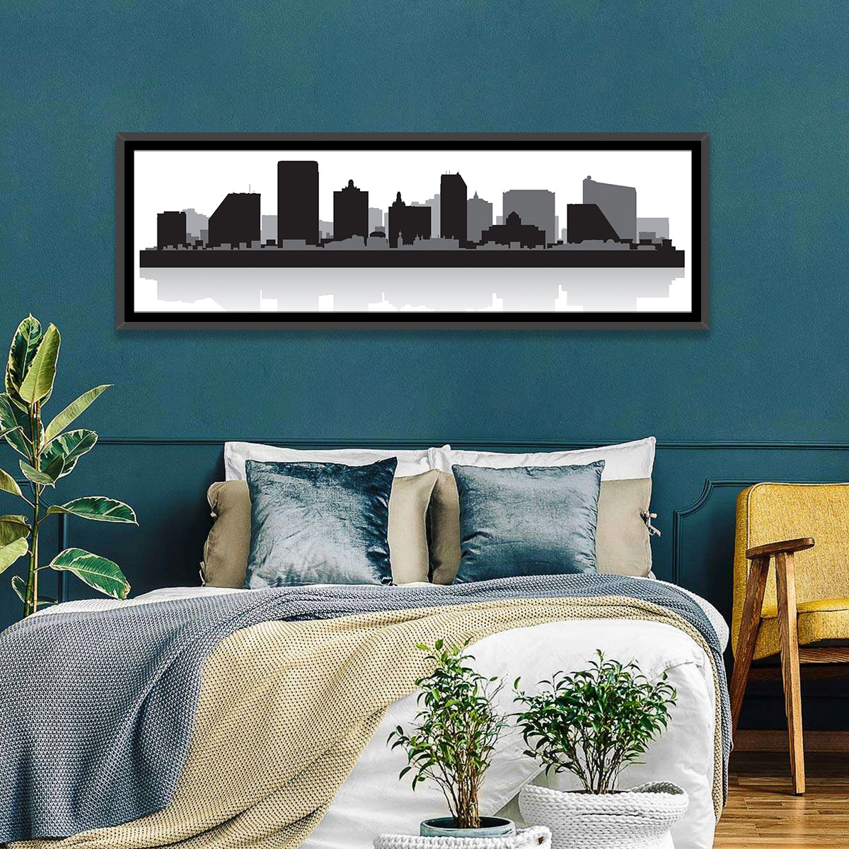 Atlantic City Skyline Wall Art in a room, panoramic
