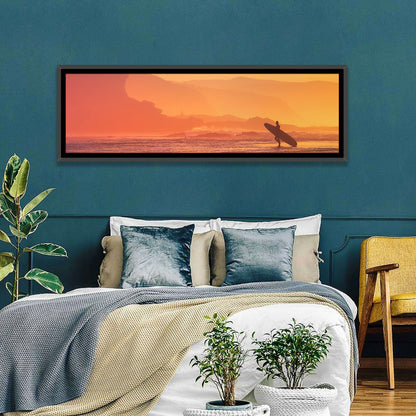 Surfer Silhouette at Golden Sunset Wall Art
