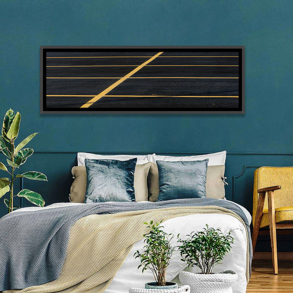 Parking Lot Lines Wall Art in a room, panoramic