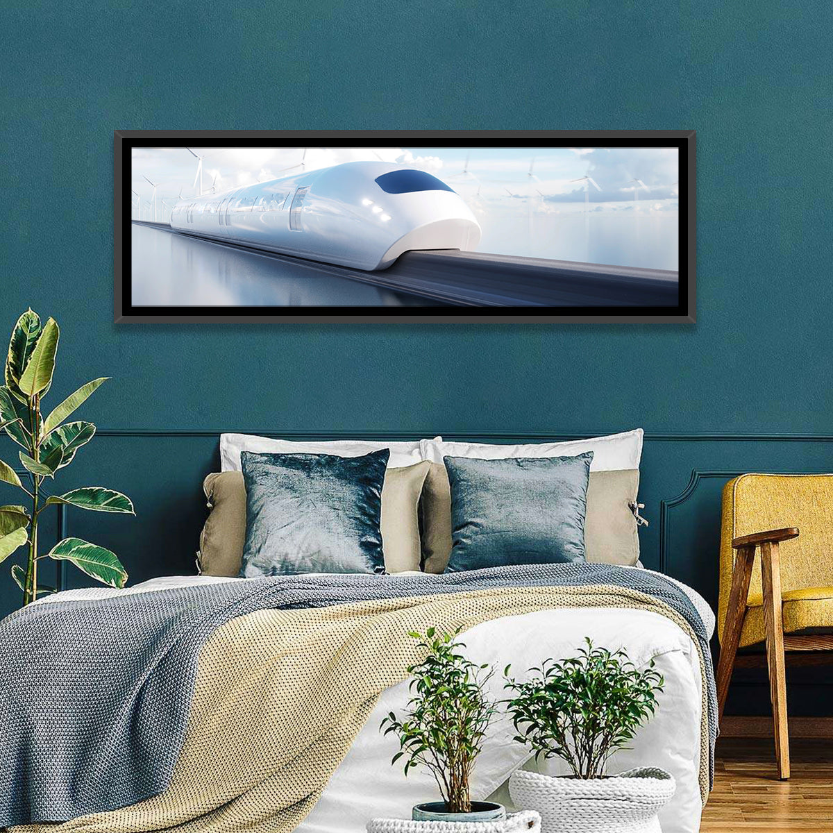 Futuristic Monorail Perspective Wall Art in a room, panoramic