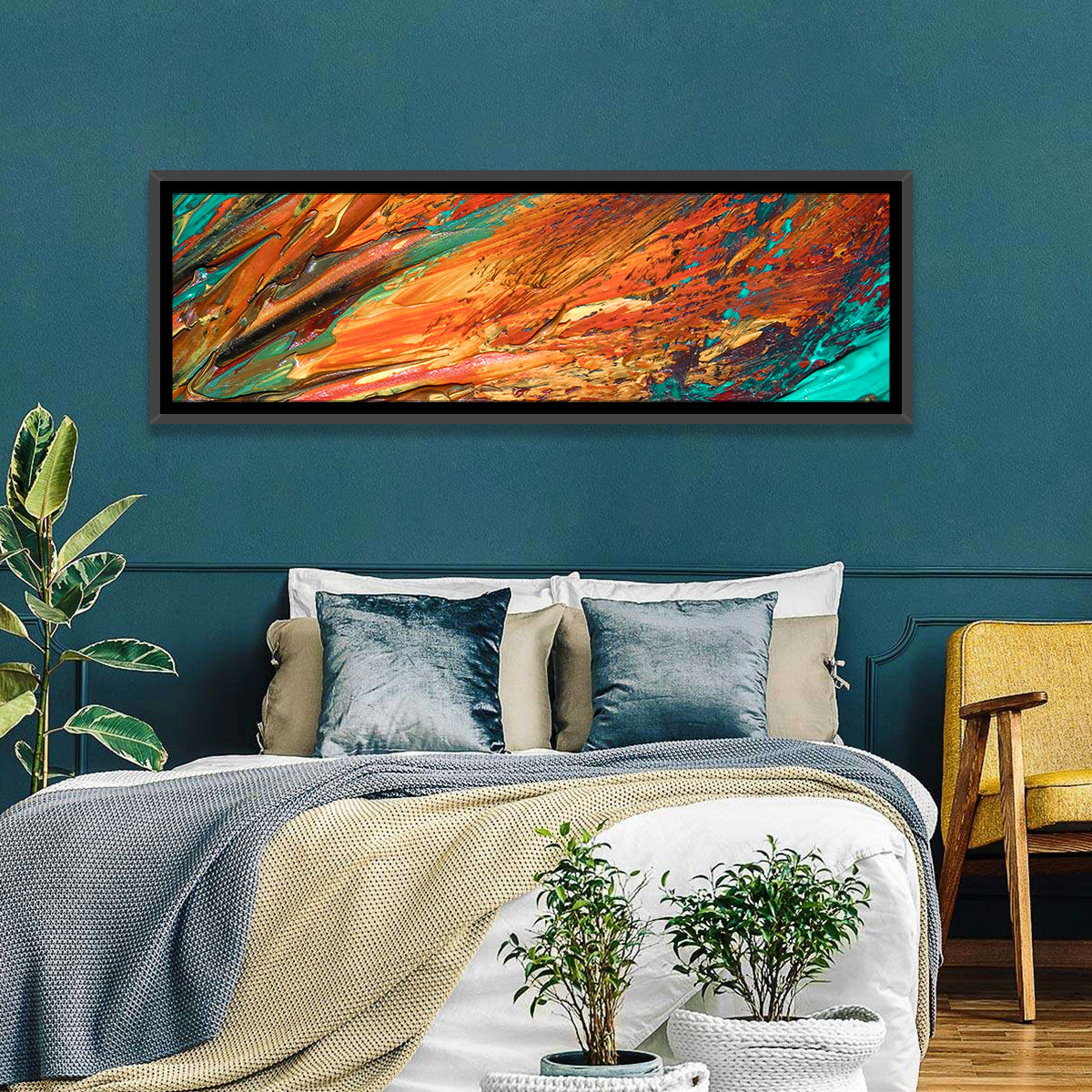 Flowing River Abstract in Orange and Teal Wall Art