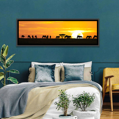 Wildebeest Silhouettes at Sunset Wall Art