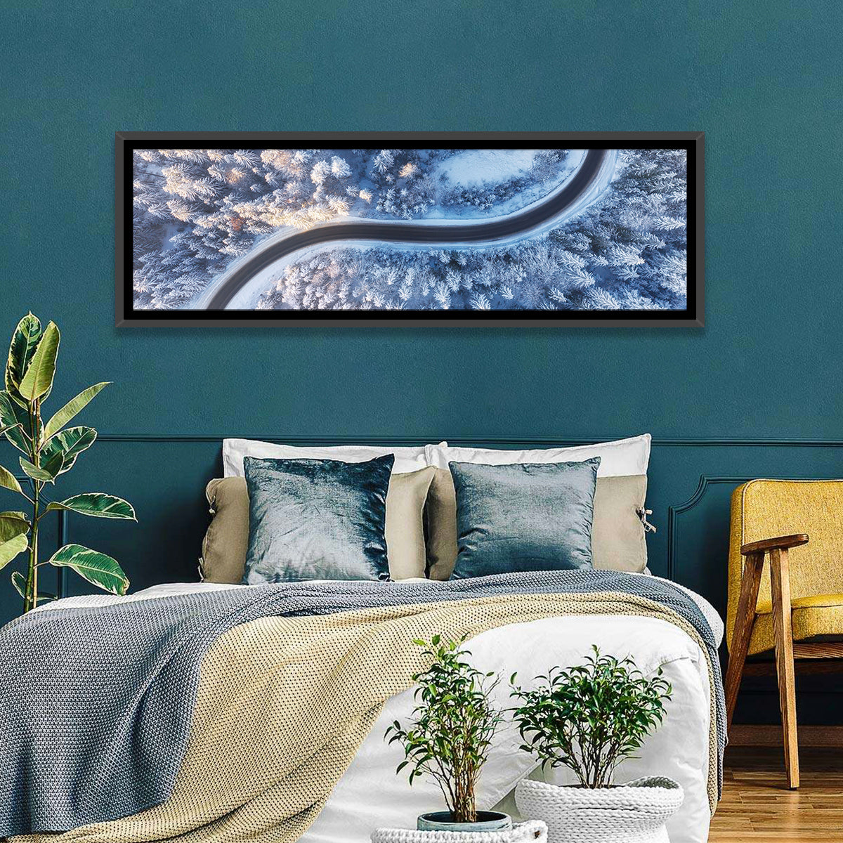 Winding Snow-covered Forest Road Wall Art