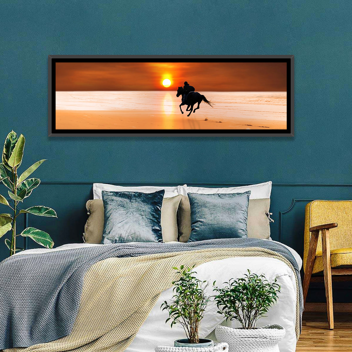 Horse and Rider at Sunset Wall Art