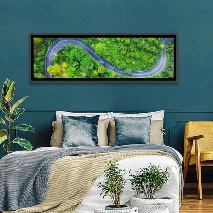 Blue Car on Summer Forest Road Wall Art