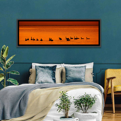 Geese Silhouettes at Orange Sunset Wall Art