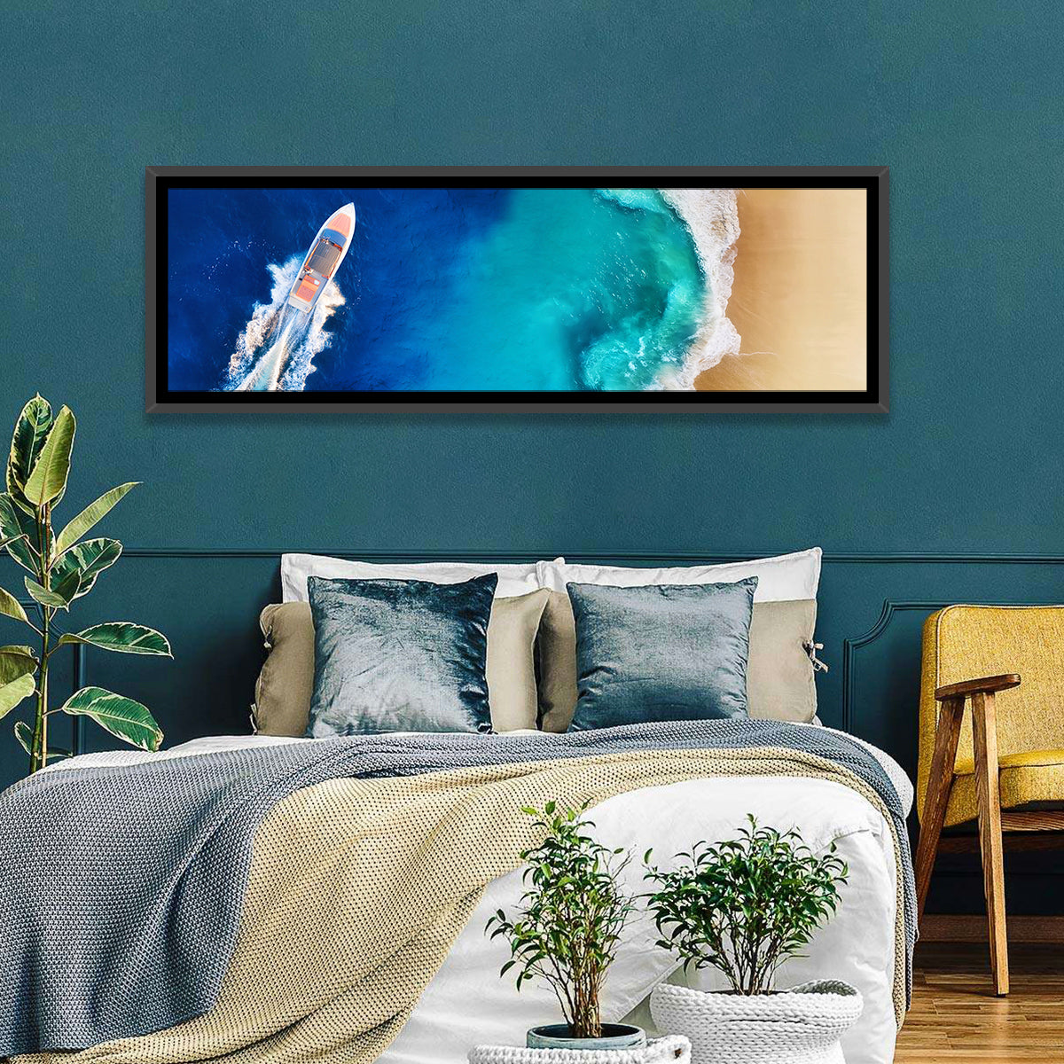 Speed Boat Over Turquoise Beach Wall Art
