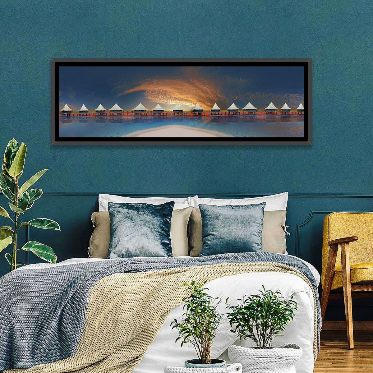 Overwater Bungalows at Golden Dusk Wall Art
