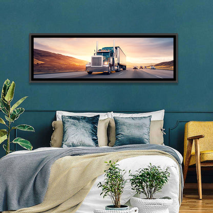 Semi Truck Highway Sunset Wall Art
