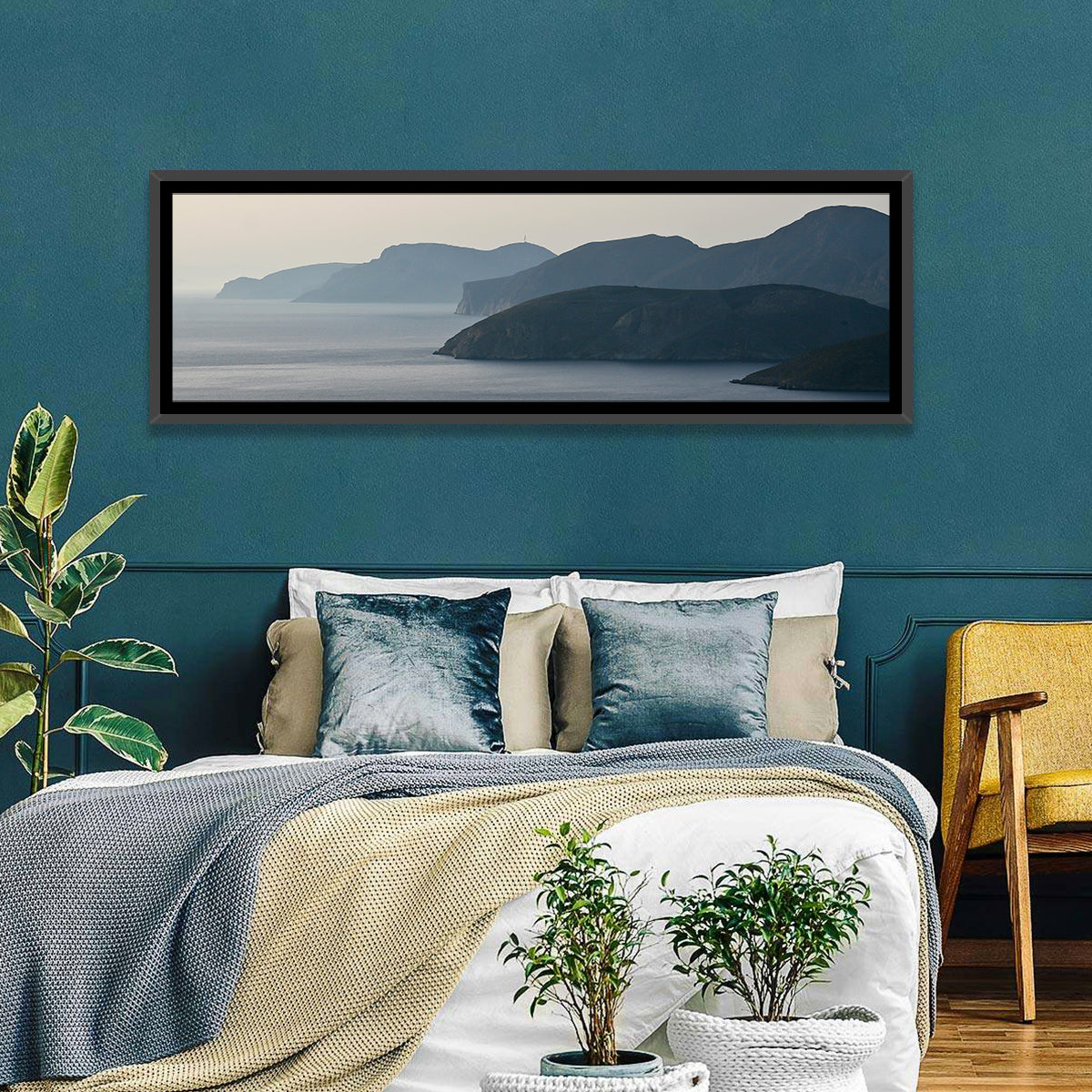 Kalymnos Shore at Blue Hour Wall Art in a room, panoramic