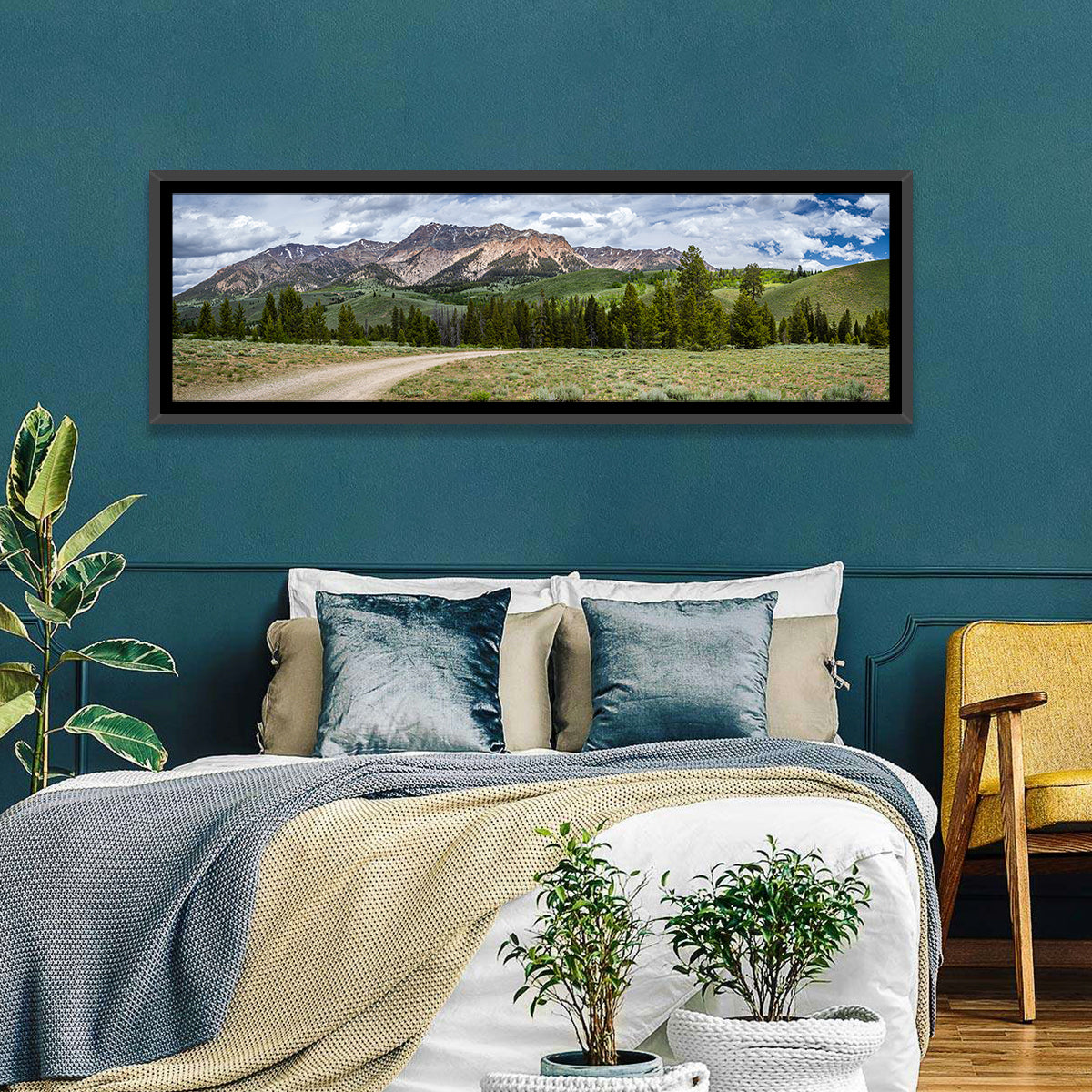 Boulder Peak Idaho View Wall Art in a room, panoramic