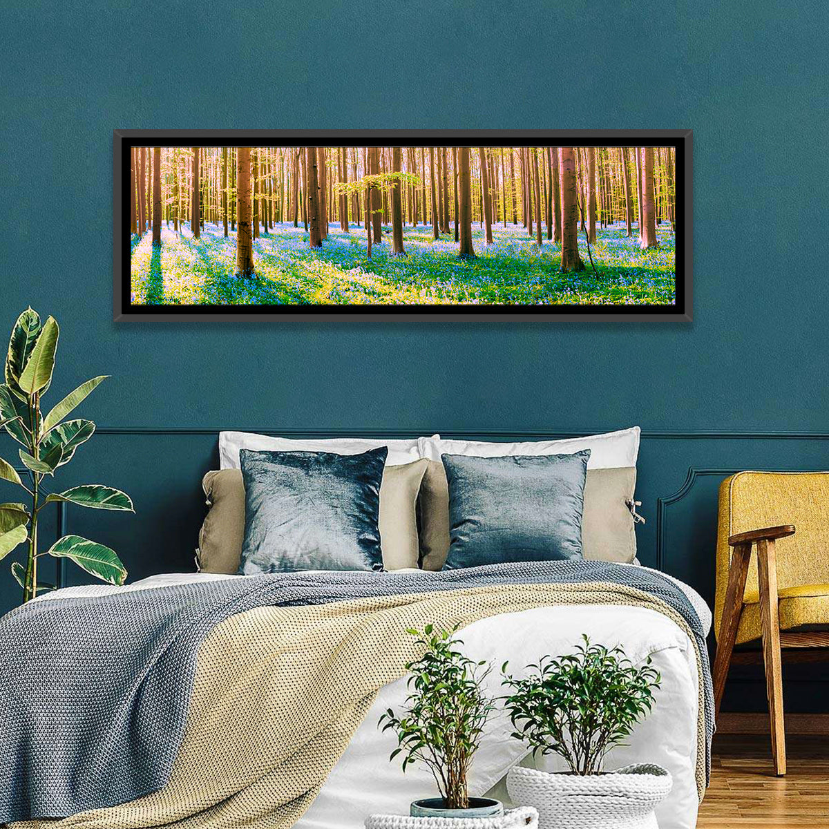Hallerbos Bluebell Forest Wall Art in a room, panoramic