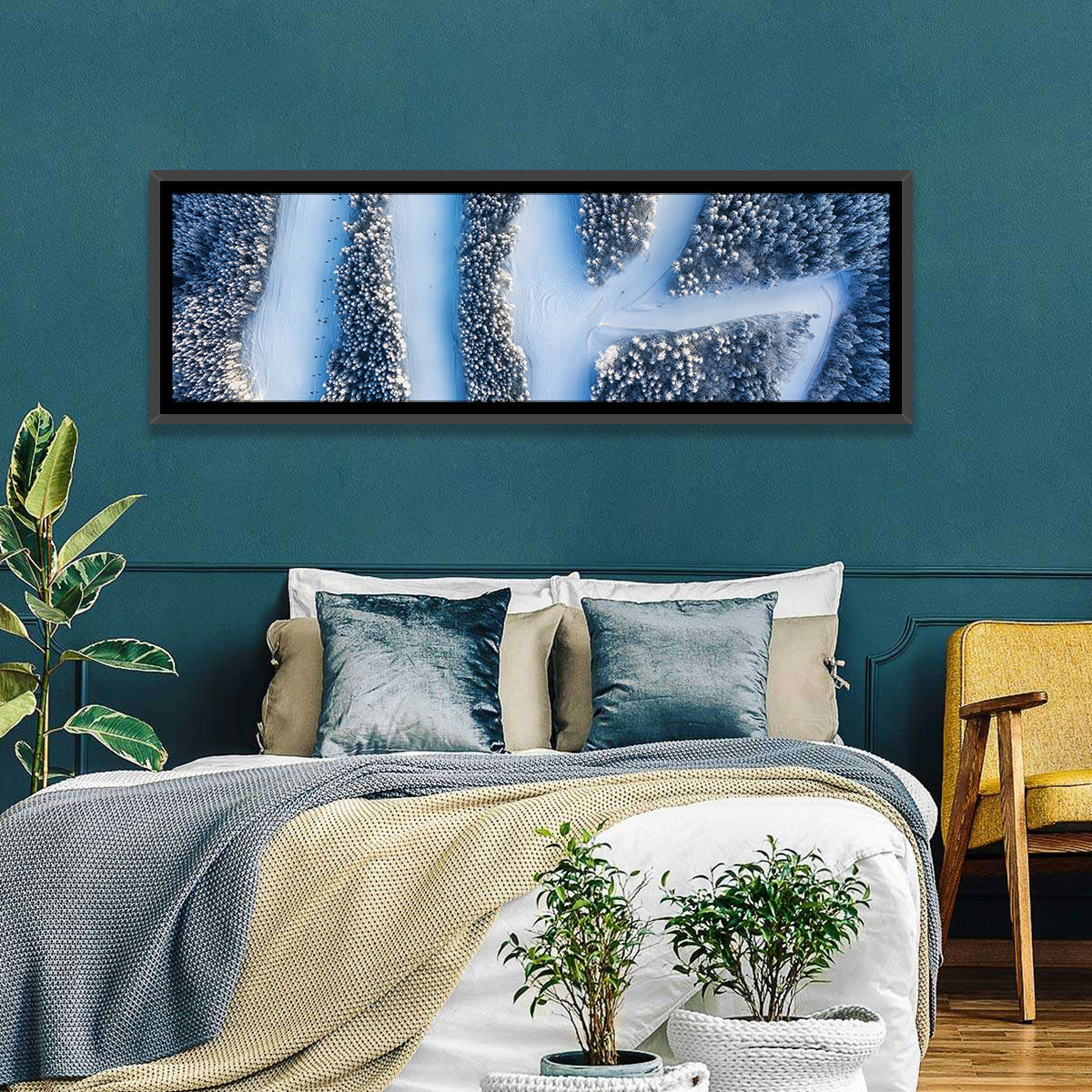 Ski Resort Pathways Wall Art in a room, panoramic