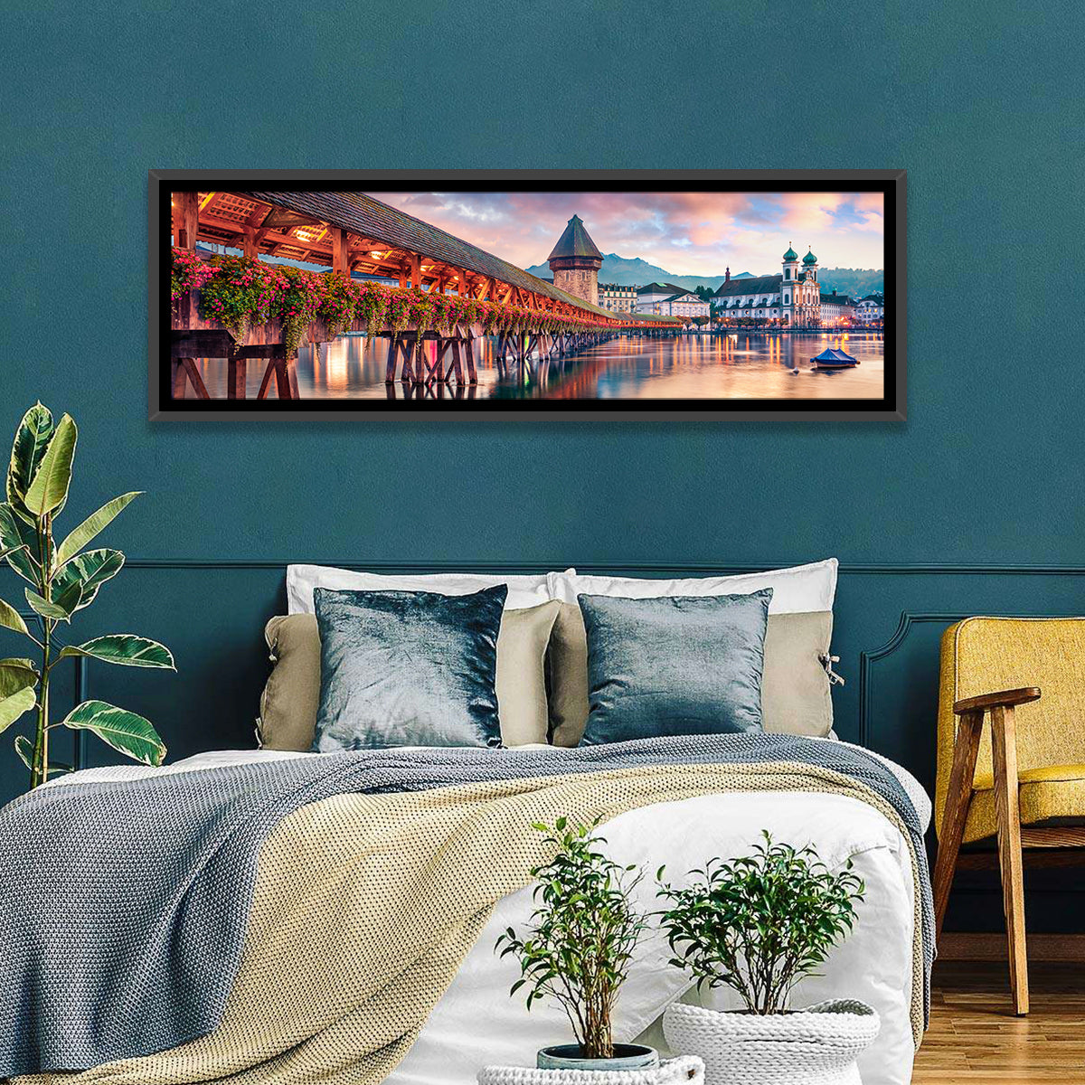 Chapel Bridge, Lucerne Wall Art in a room, panoramic