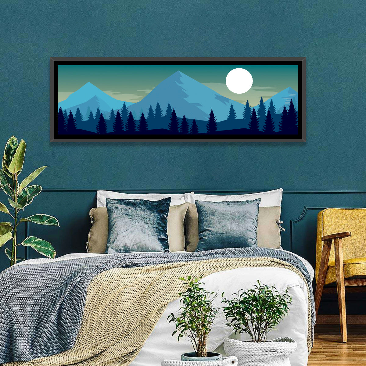 Moonlit Snowy Mountain Forest Wall Art