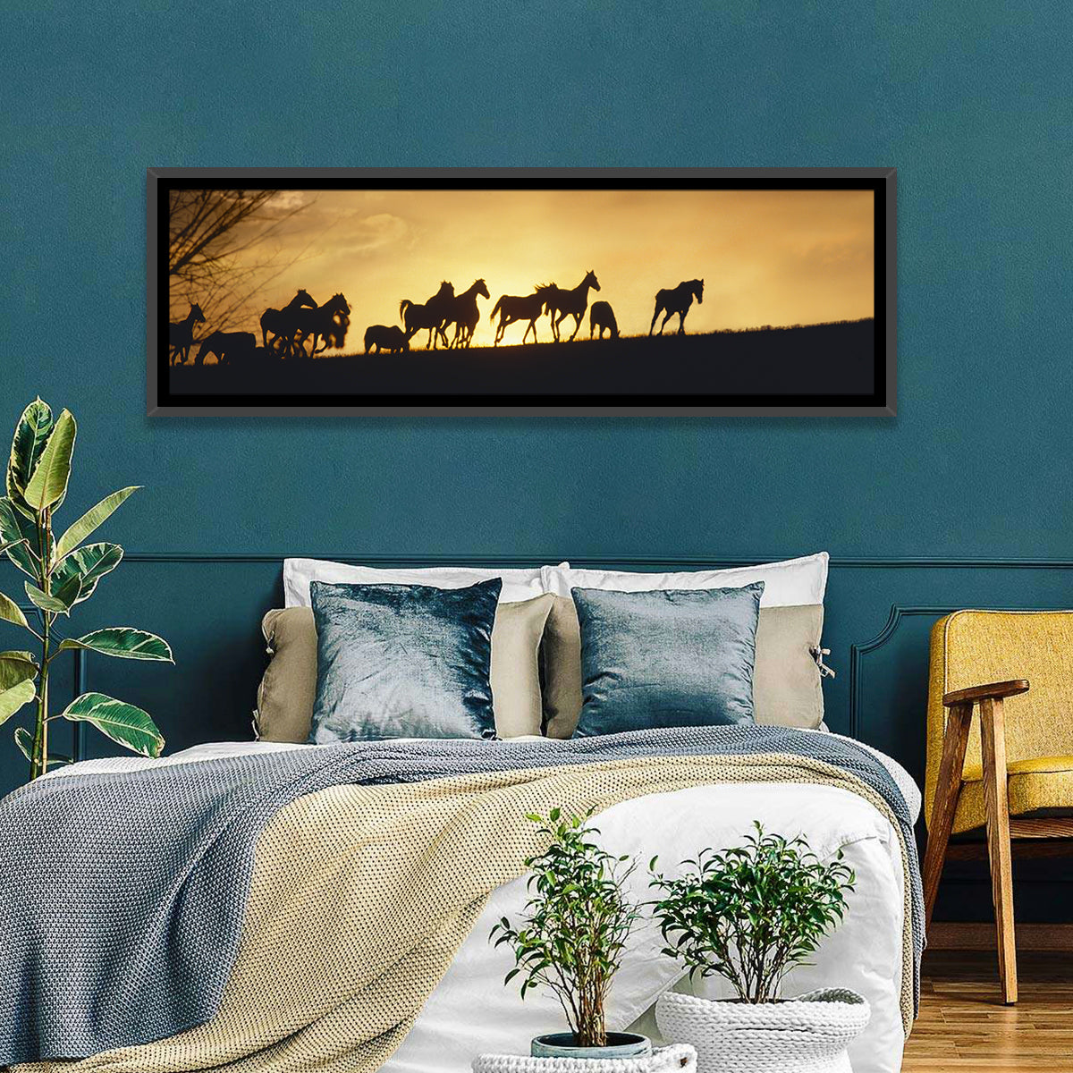Mustang Silhouettes at Sunset Wall Art