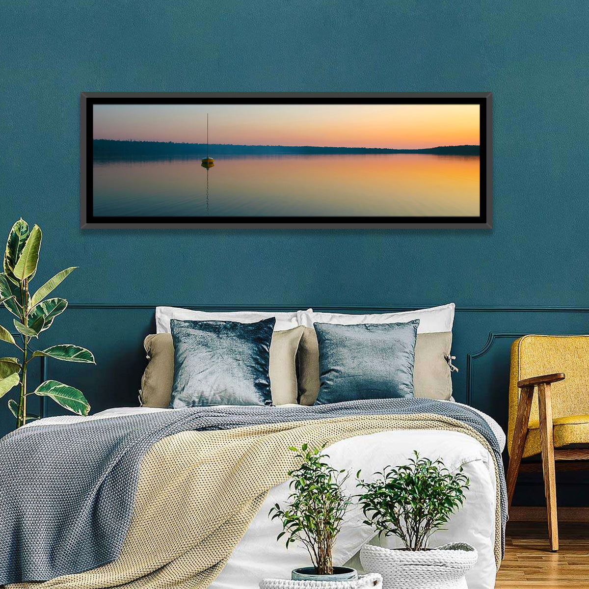 Cyprus Lake Sunset Boat Wall Art