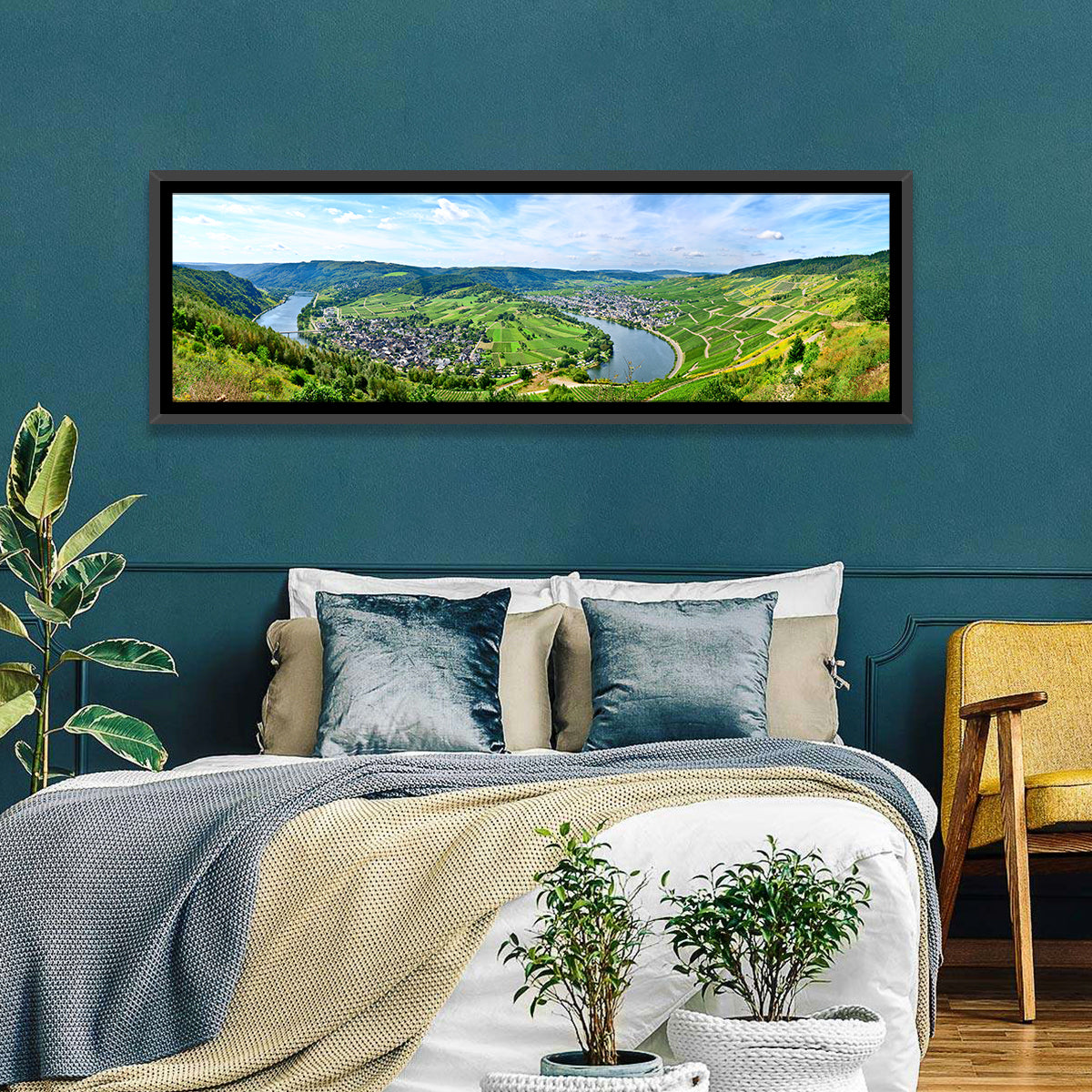 Moselle River at Bernkastel-kues Wall Art in a room, panoramic