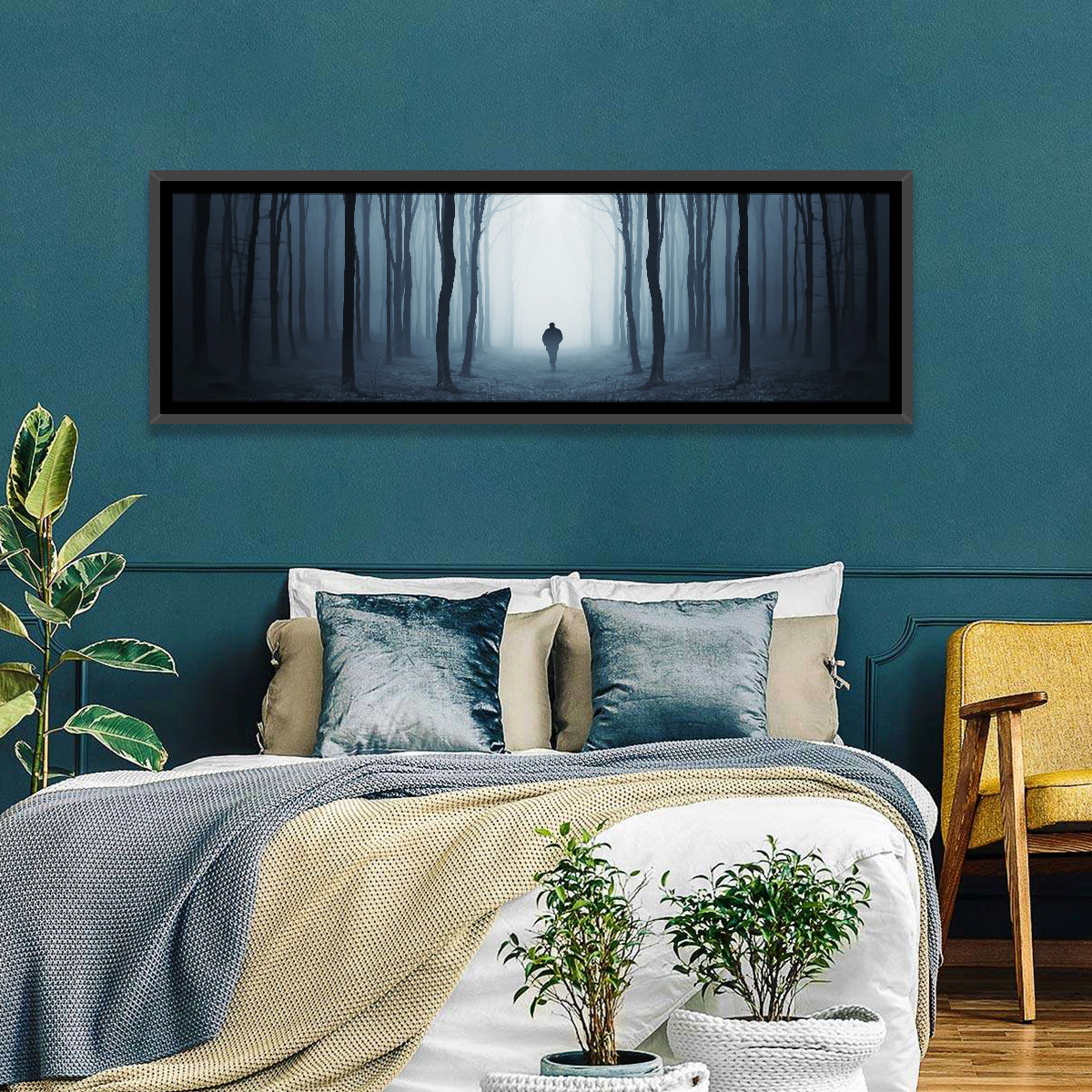 Lone Figure in Misty Forest Wall Art