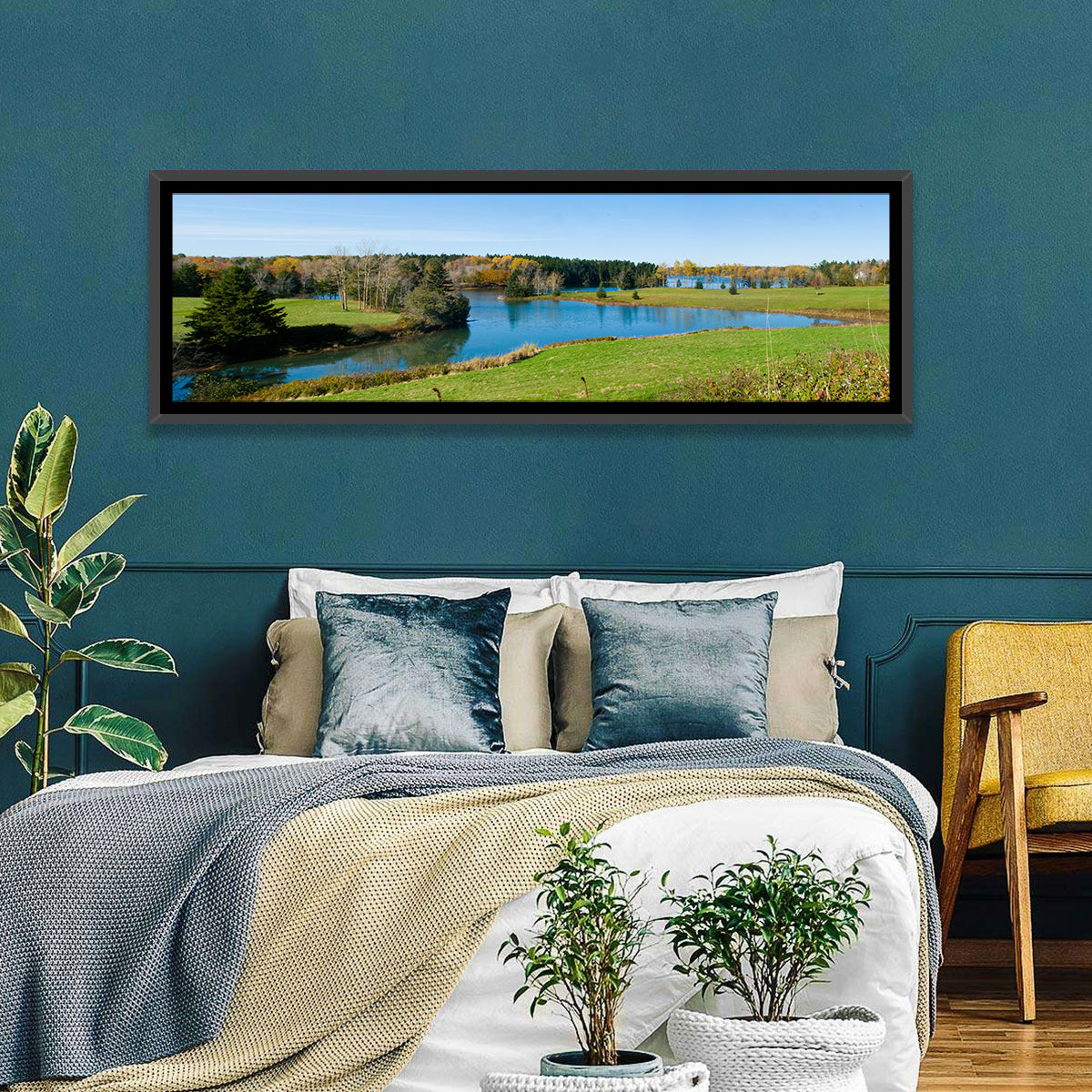 St. George River Cove Wall Art in a room, panoramic