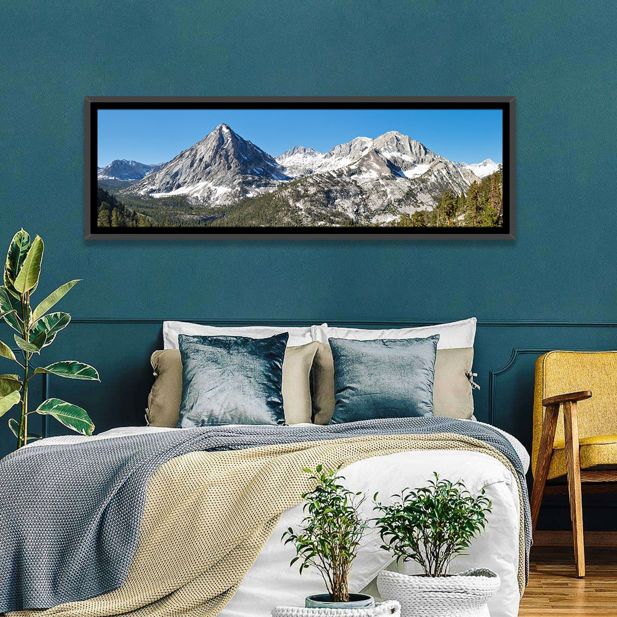 Sierra Nevada Peaks Wall Art in a room, panoramic