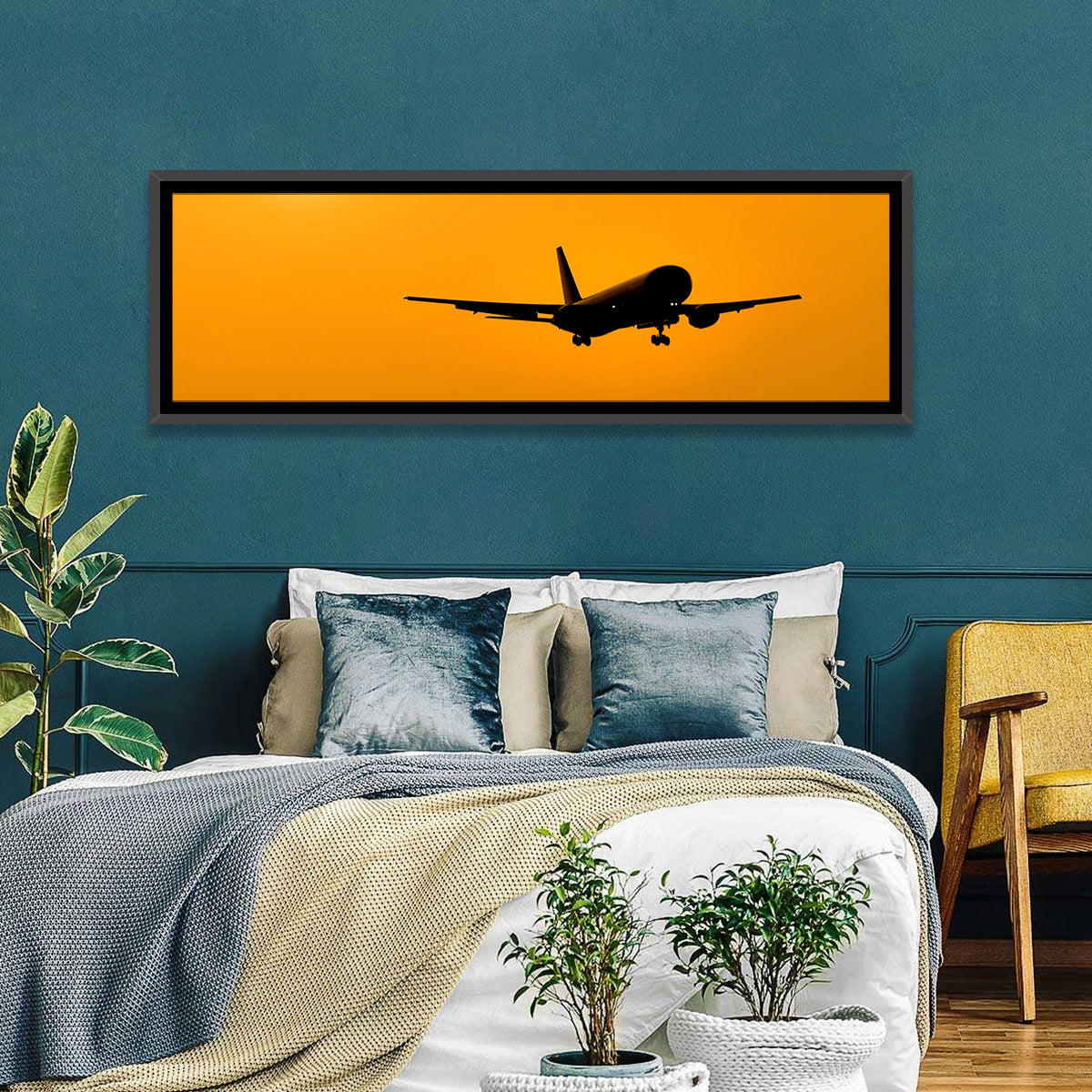 Golden Hour Airliner Silhouette Wall Art