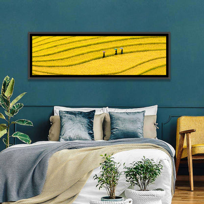 Golden Rice Terraces with Umbrellas Wall Art