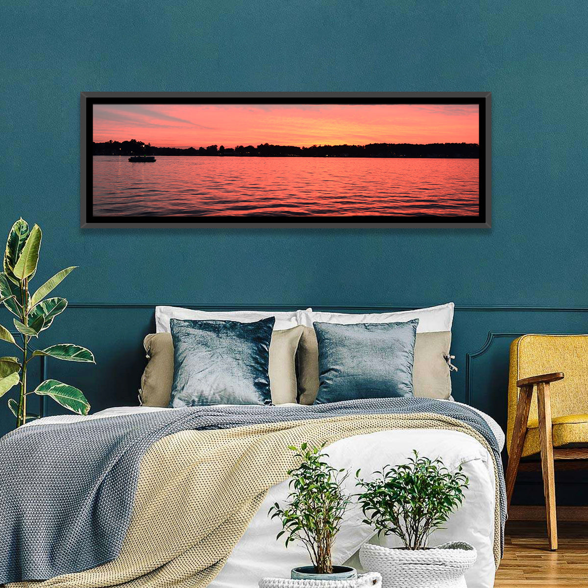 Lake James Sunset with Boat Wall Art