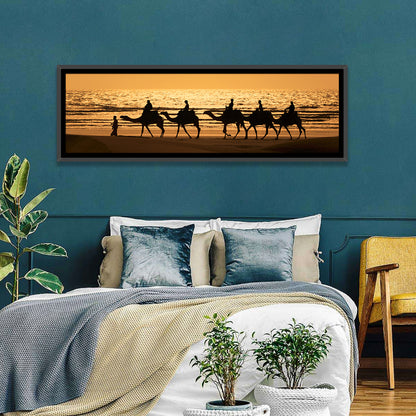 Camel Caravan Silhouette on Wet Sand Wall Art