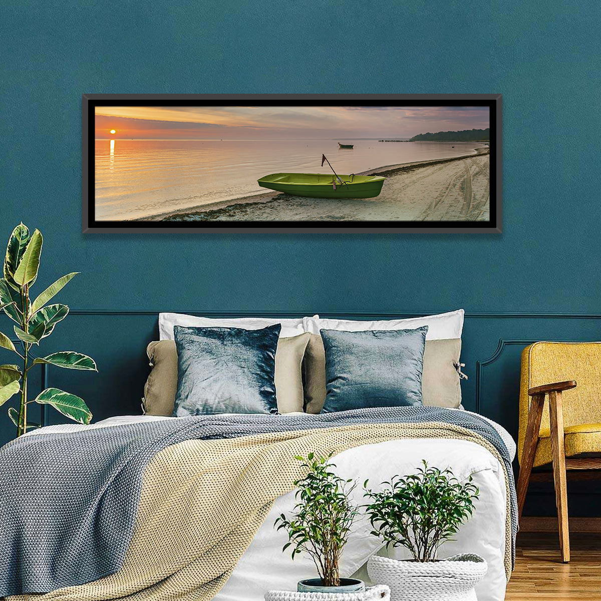 Green Rowboat at Sunrise Wall Art