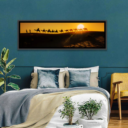 Camel Caravan Silhouette at Golden Sunset Wall Art