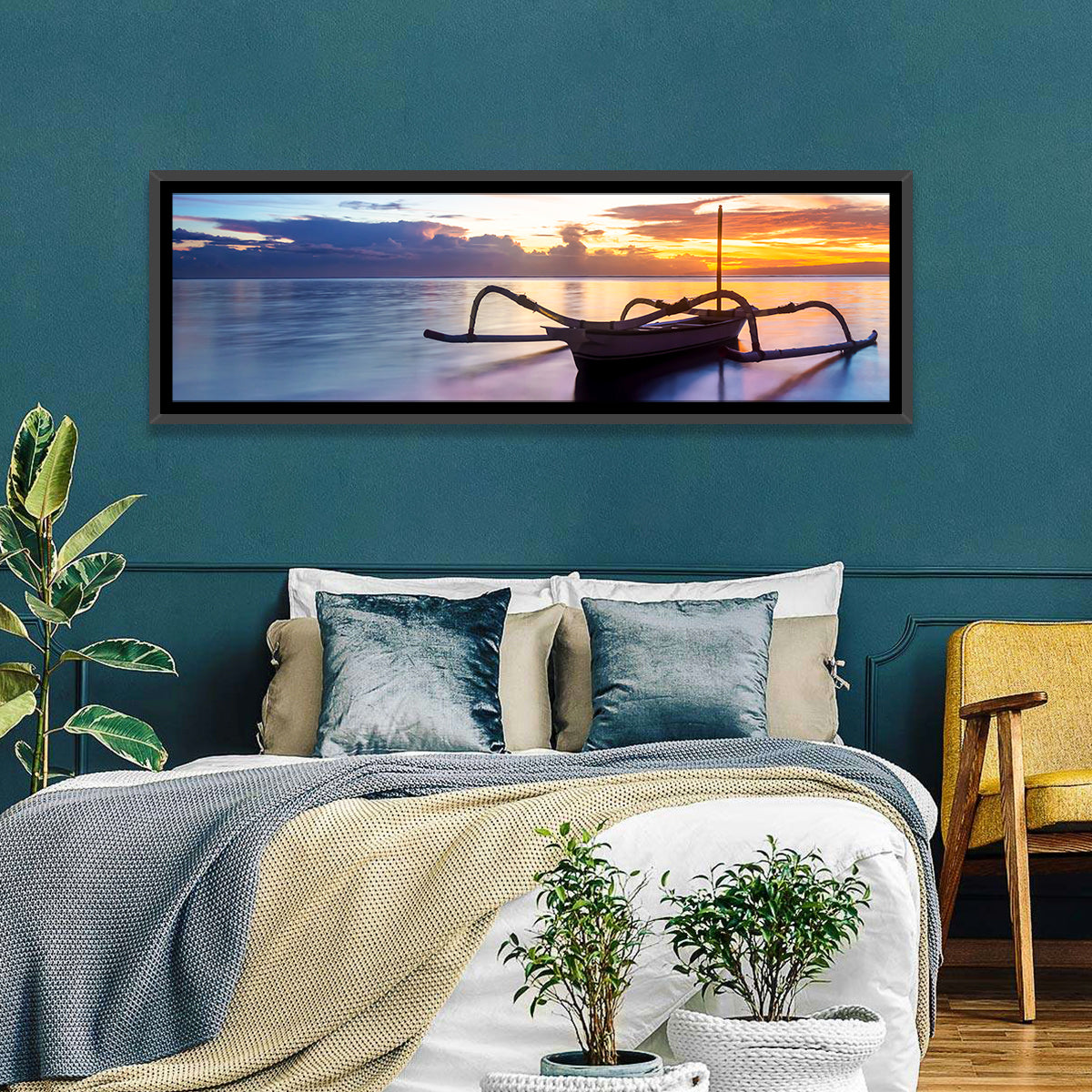 Jukung Fishing Boat at Sunset Wall Art
