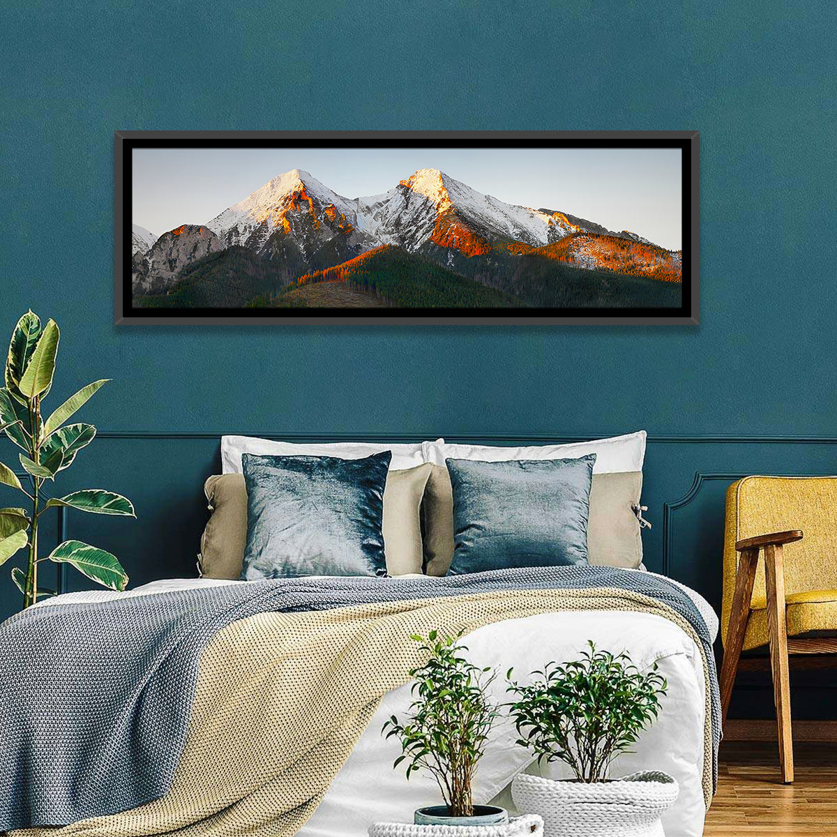 Sunlit Snow Capped Peaks Wall Art
