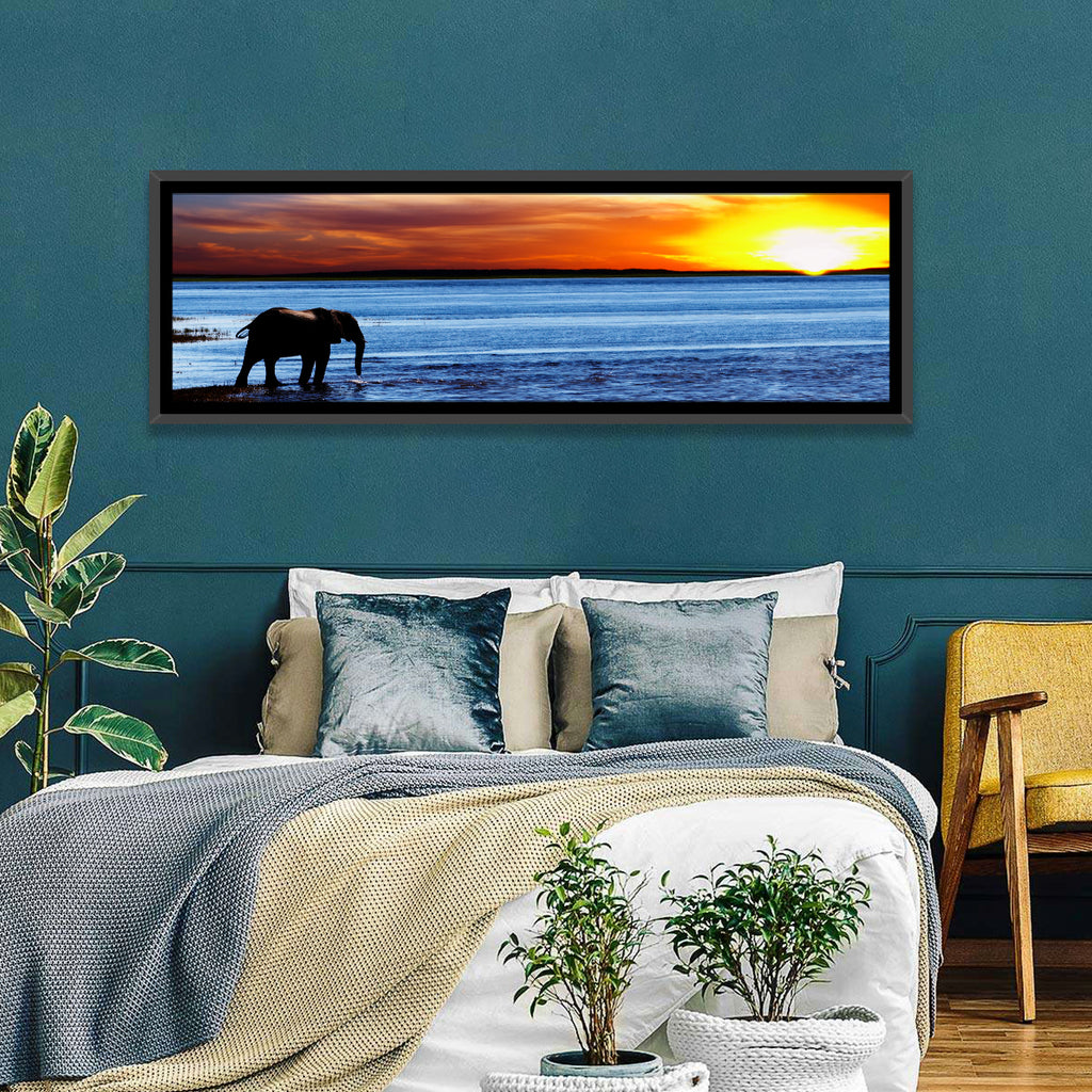 Elephant Silhouette at Beach Sunset Wall Art