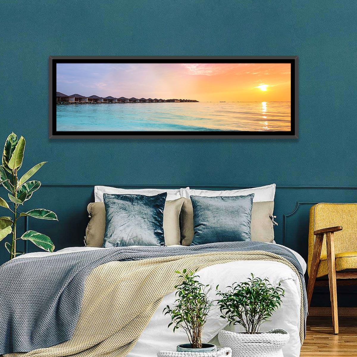 Overwater Bungalows at Sunset Wall Art