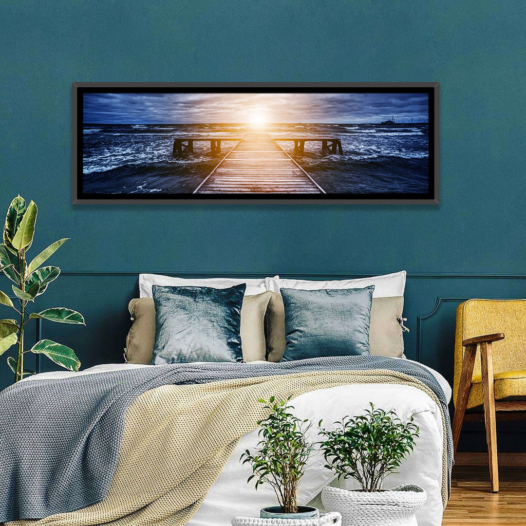 Sunlit Wooden Jetty at Dusk Wall Art
