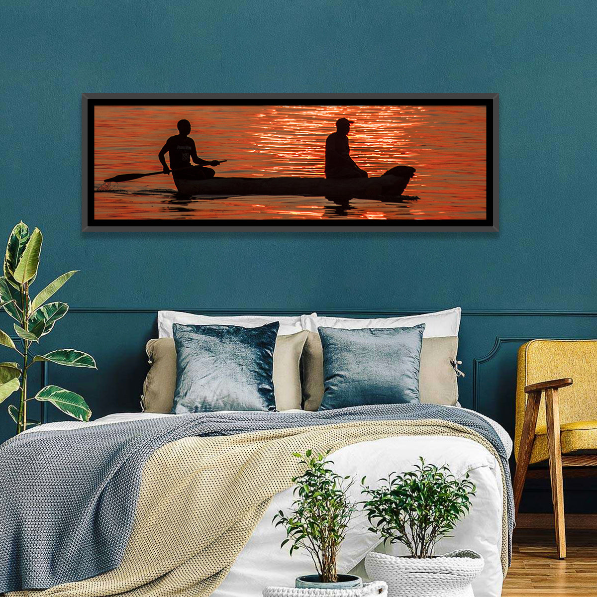 Sunset Canoe Silhouette Wall Art