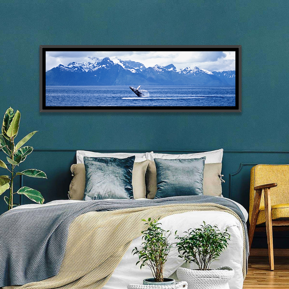 Humpback Whale with Snow Capped Mountains Wall Art