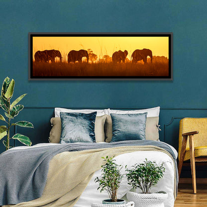 Golden Sunset Elephant Herd Wall Art