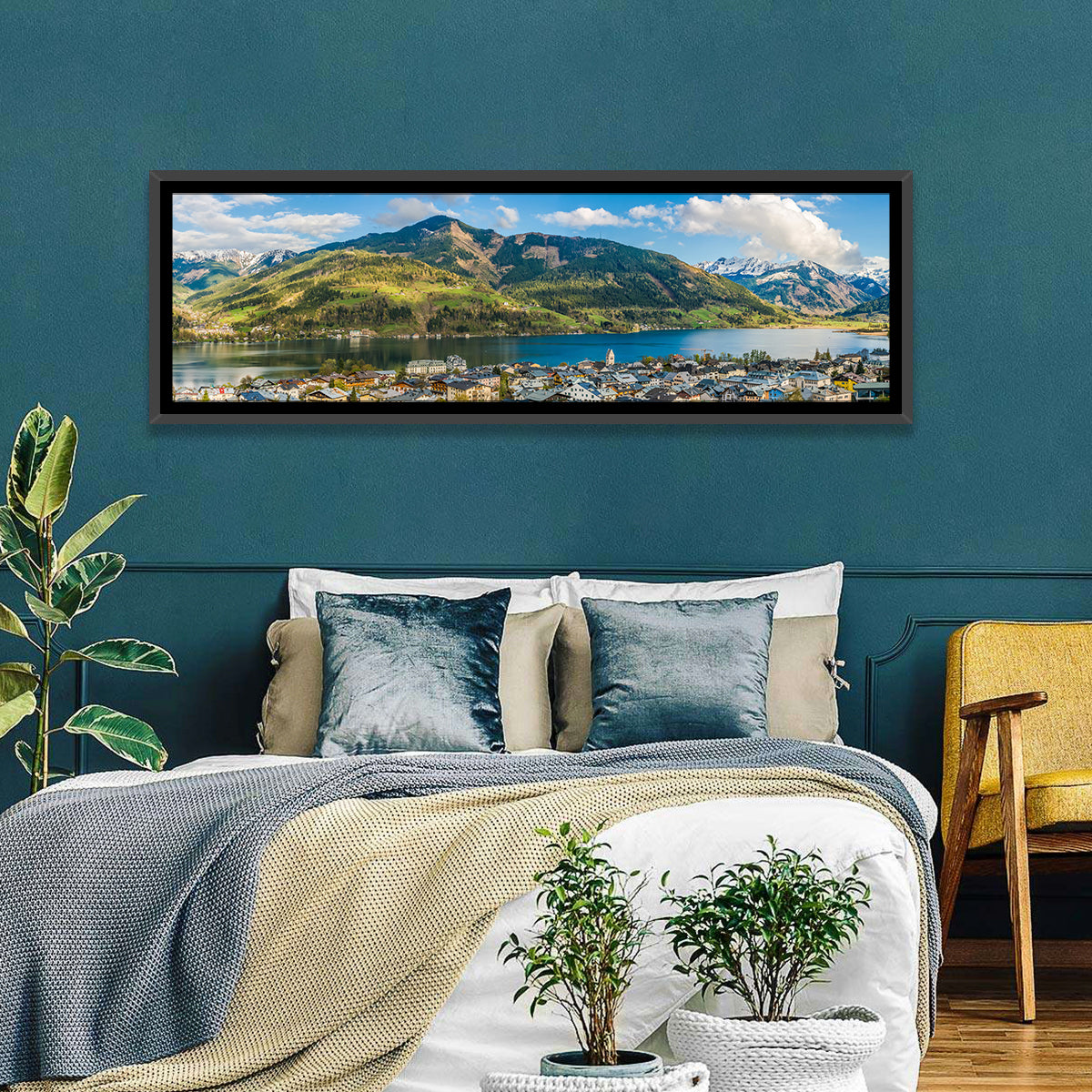 Zell Am See Lake View Wall Art in a room, panoramic
