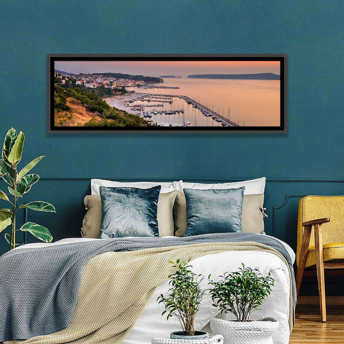 Pylos Harbor Lighthouse Sunset Wall Art