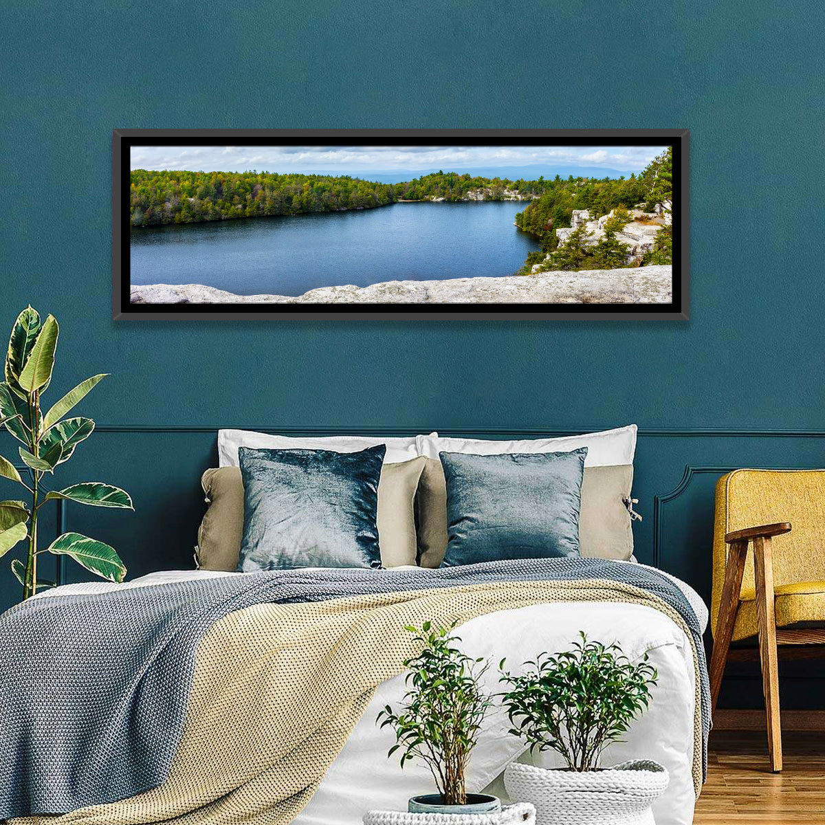 Lake Minnewaska Landscape Wall Art in a room, panoramic