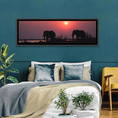 Elephants at Sunset Silhouette Wall Art