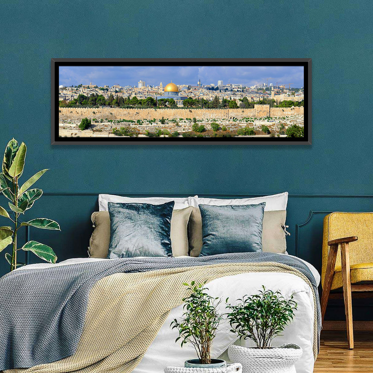 Jerusalem Old City View Wall Art in a room, panoramic
