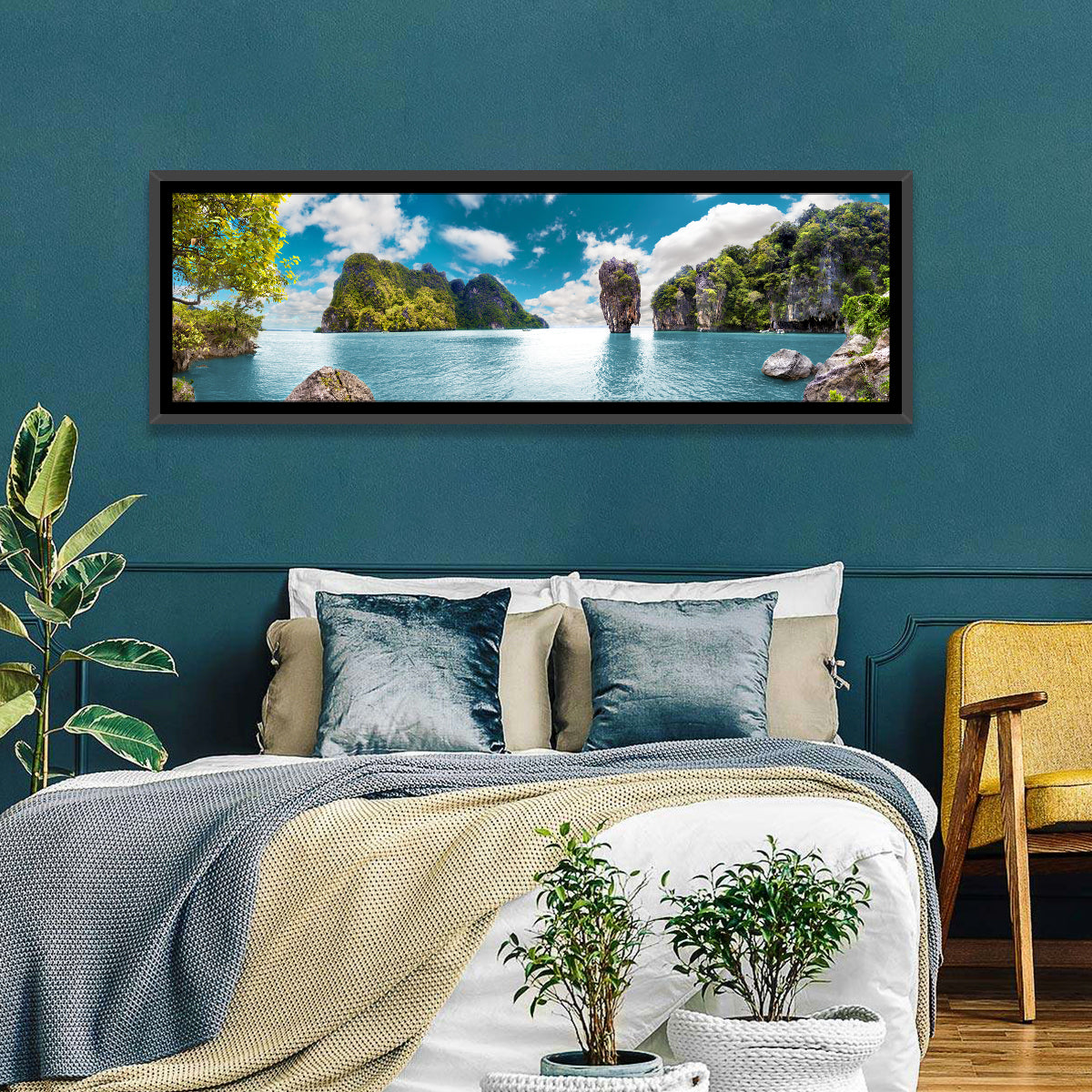 Khao Phing Kan Seascape Wall Art in a room, panoramic